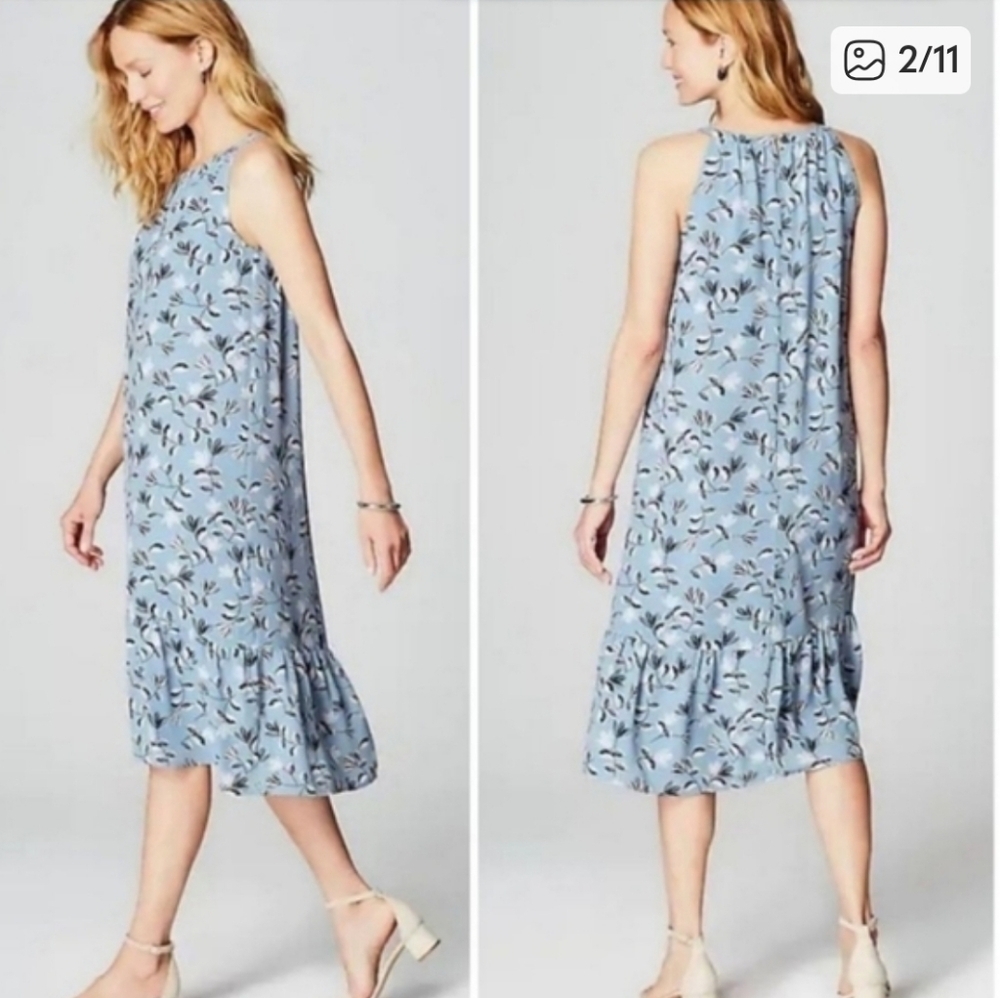 J. Jill Wearever Collection Blue Floral Sleeveless Flounce Midi-Dress, Small - Picture 10 of 10
